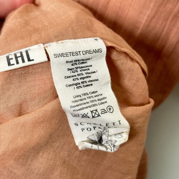 SCARLETT POPPIES Pom Pom Cotton Gauze Maxi Dress Clay Tan Sz M {D16} - Picture 8 of 8